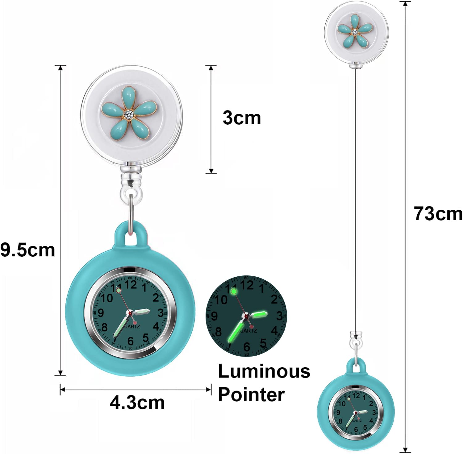 3Pack Retractable Nurse Watch for Nurses Doctors Cute Flowers Clip-on Hanging Lapel Nurse Watch with Second Hand,Silicone Cover Brooch Fob Pocket Watch Badge Reel (Light Blue?Grass Green?Dark Blue)