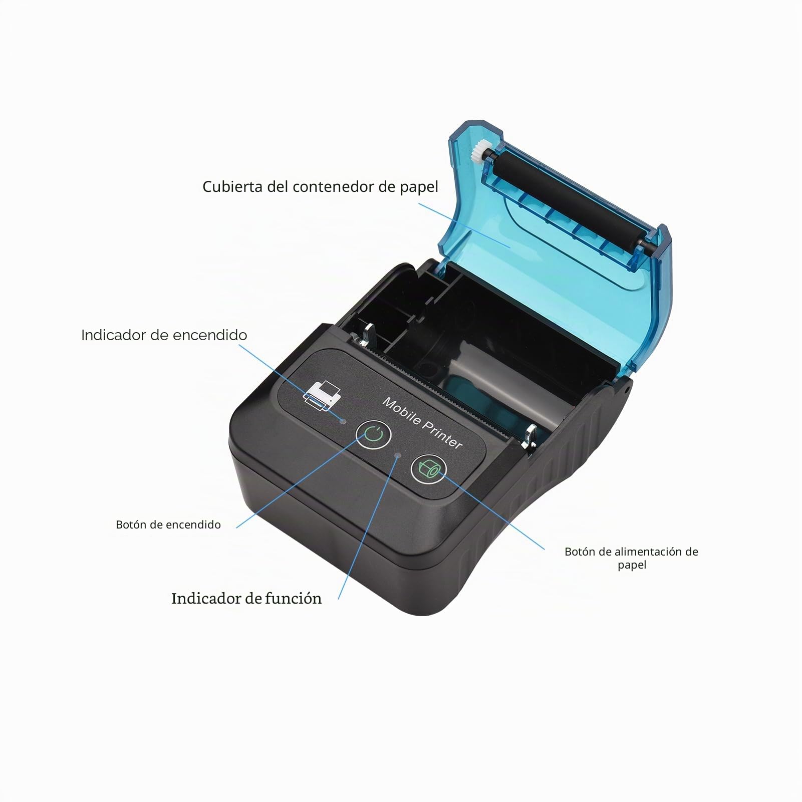 Impresora térmica de recibos portátil 58 mm mini 2 pulgadas 11 rollos papel térmico USB BT