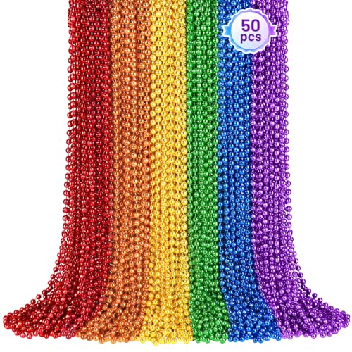 Colliers de perles Mardi Gras lot de 50 sautoirs de 83 cm pour réussir vos animations de groupe