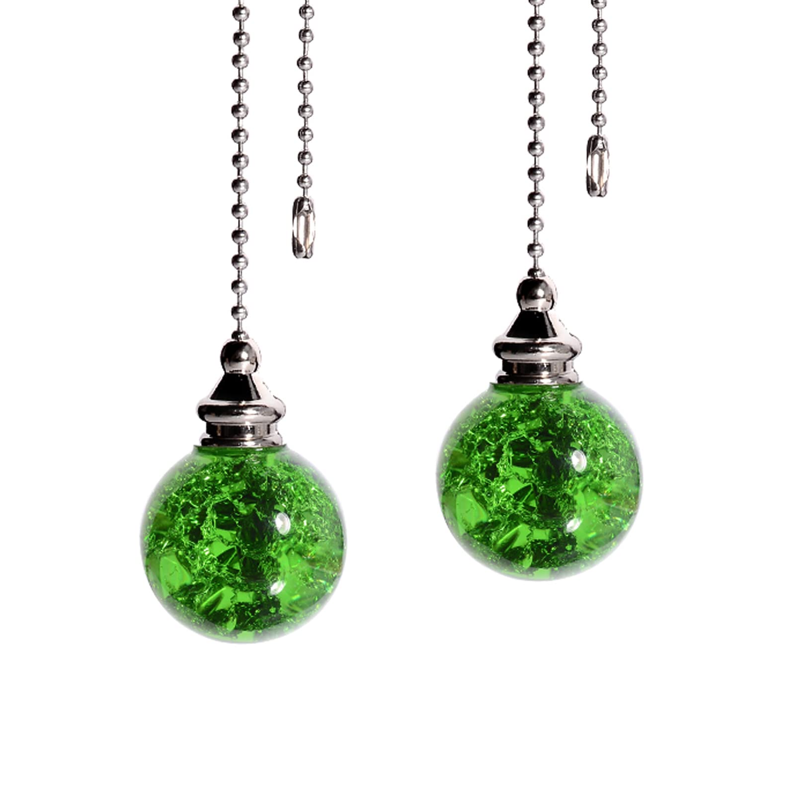 LONGSHENG - SINCE 2001 - 2PCS Green Pull Chain Crystal Ice Cracked Ball Extension Chain for Ceiling Fan Light, 50cm Length, Adjustable — image 1