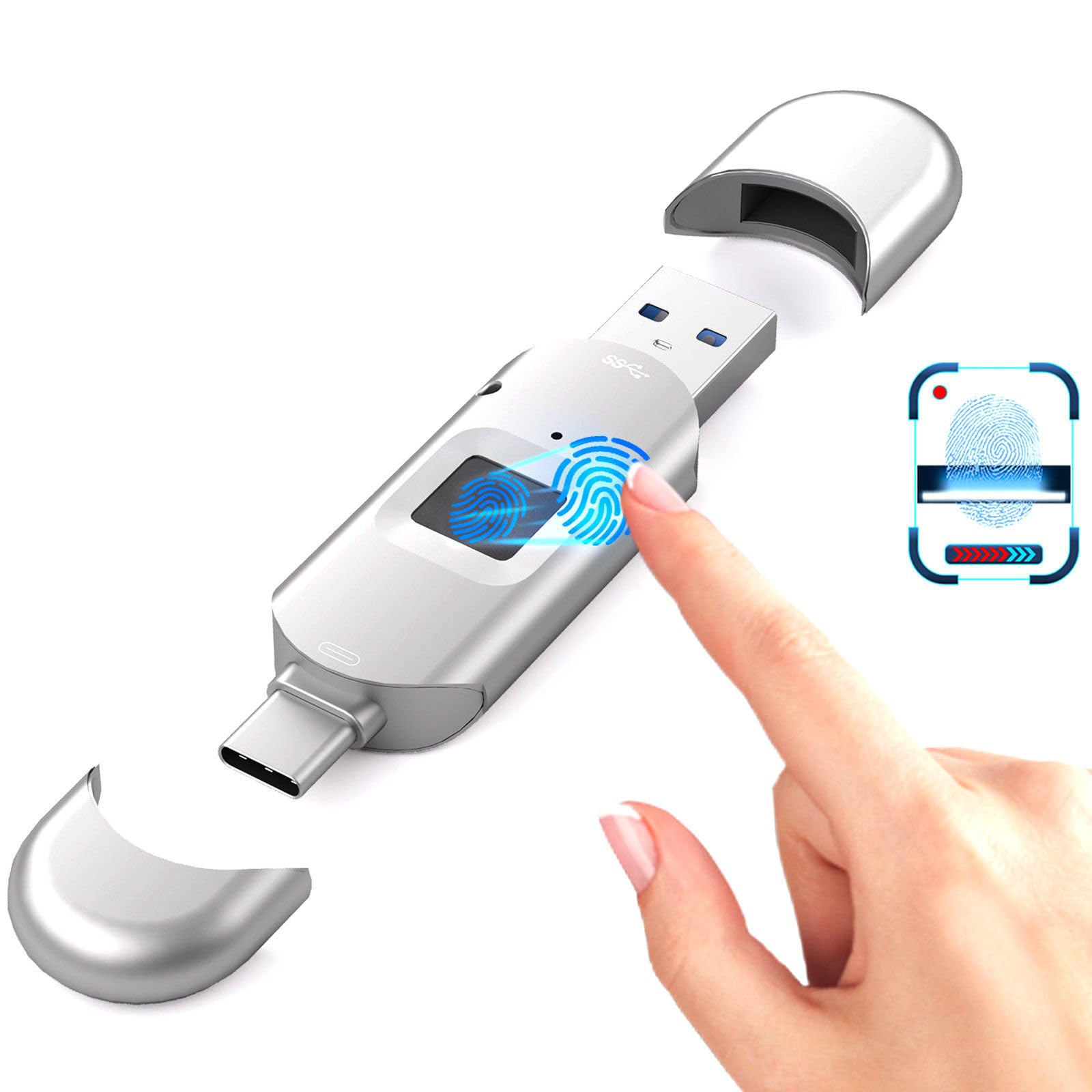 Chiavetta USB Universale con Impronta Digitale, protetta da Password, con crittografia, per Computer e archiviazione Esterna 512GB