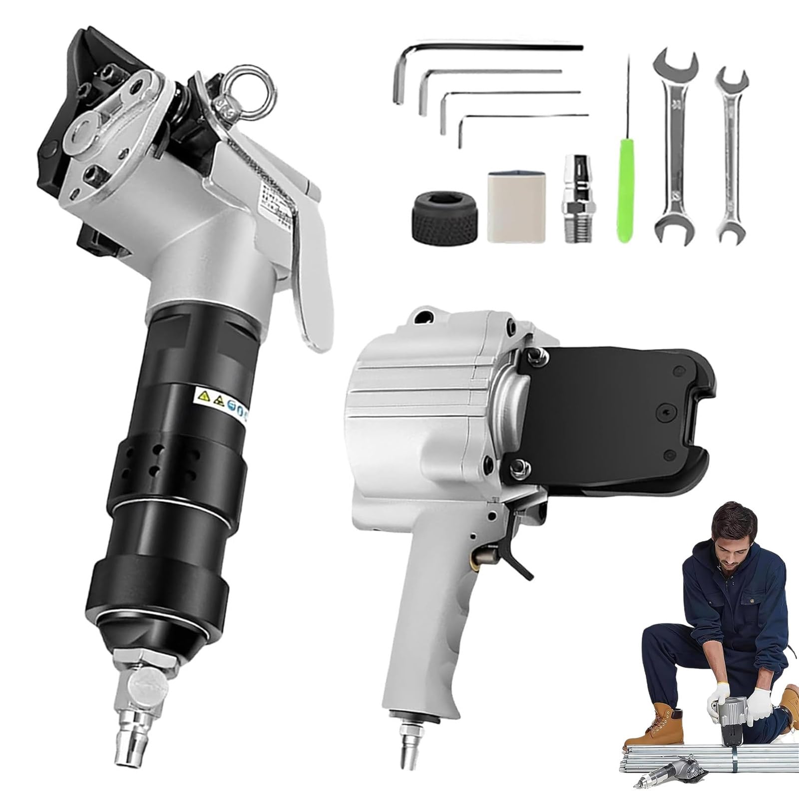 Kit di reggiatura pneumatica in acciaio, confezionatrice portatile con tenditore e sigillante per taglierina per magazzino industriale, fabbrica e cantiere