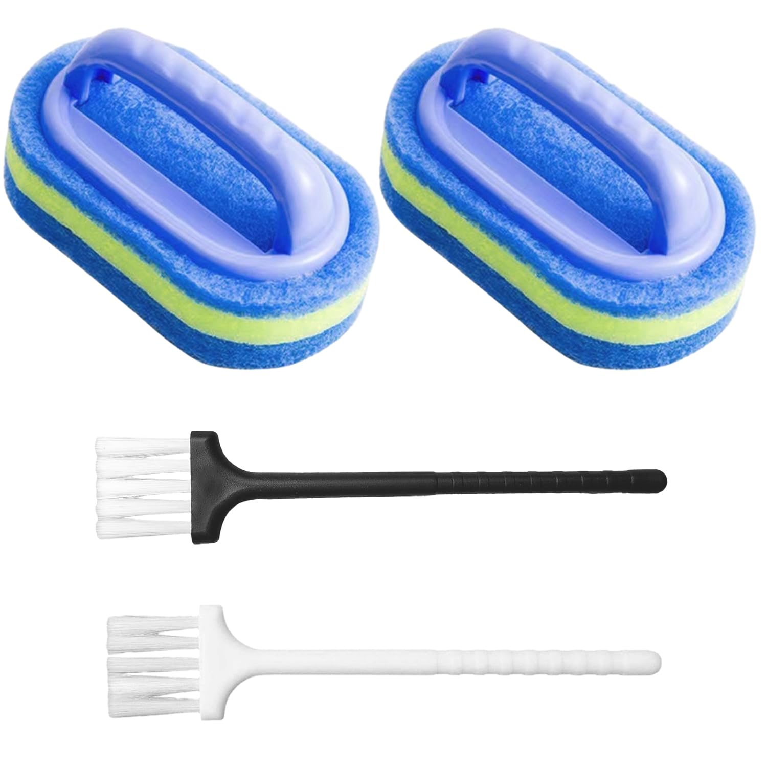 2 Pieces Bathroom Cleaning Sponge with 2 Pieces Mini Brush, Cleaning Sponge Brush with Handle, Thickened Bathtub Cleaning Sponge, Bathroom Wall Tile Brush