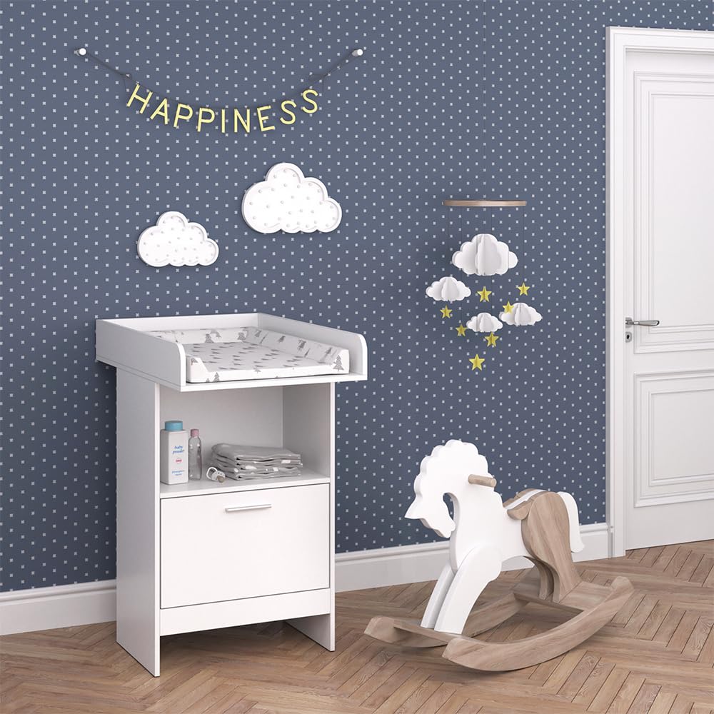 Vicco Cómoda Cambiador Leo, Blanco, 60 x 103 cm con cajón, con Estante Abierto para Acceso rápido a los artículos de Cuidado