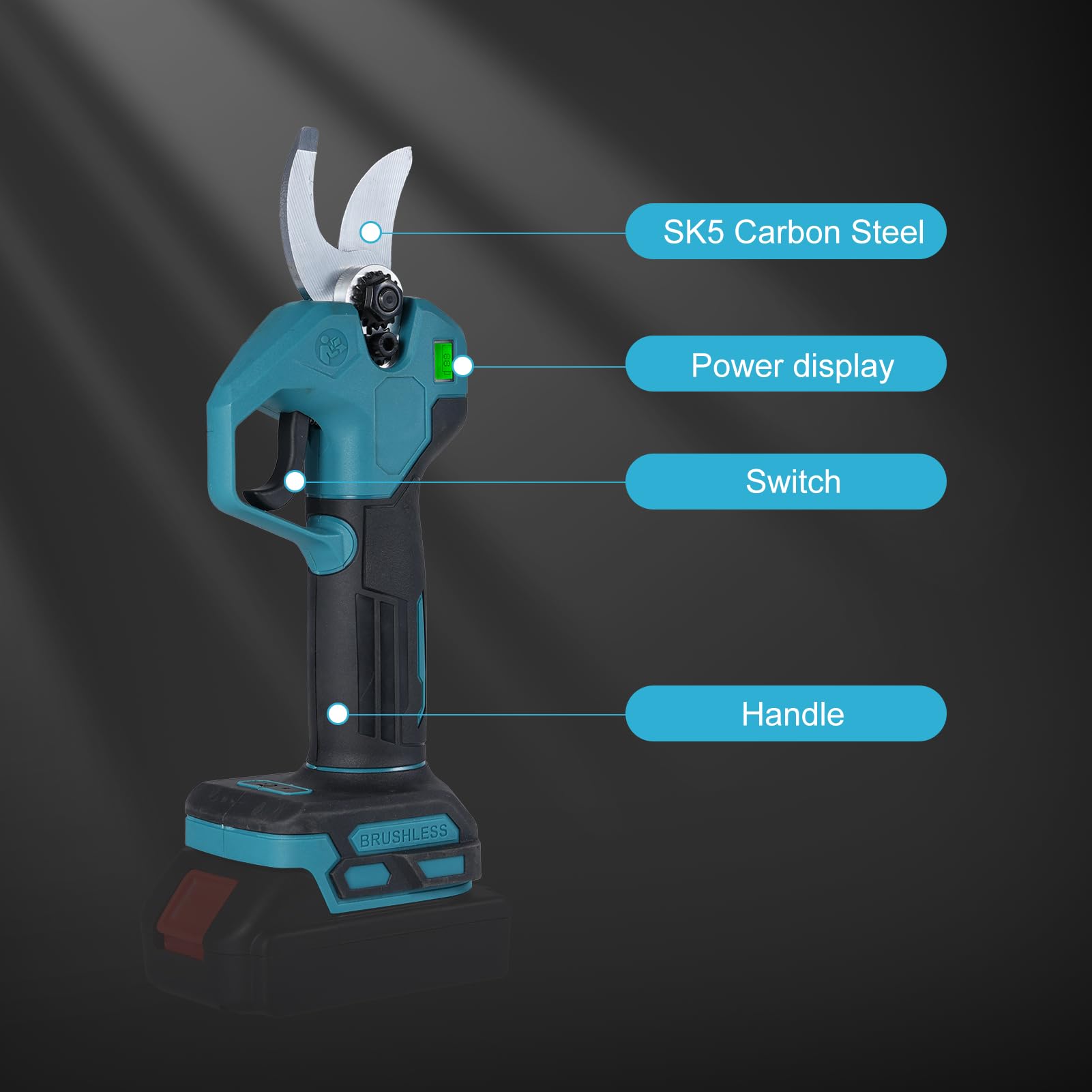 Akku Astschere, Elektrische Gartenschere 35mm für Makita 18V Akku, Bürstenloser Motor, LCD zum Beschneiden von Bäumen Obstbäumen(ohne Akku und Ladegerät)