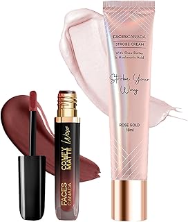 FACES CANADA Comfy Matte Wow Liquid Lipstick - Cocoa Crush 07 (3.8ml) & Rose Gold Strobe Cream (18ml) Combo| Highly Pigmented | Flawless Radiant Dewy Skin | Illuminating & Glowing Makeup Base-picture-37