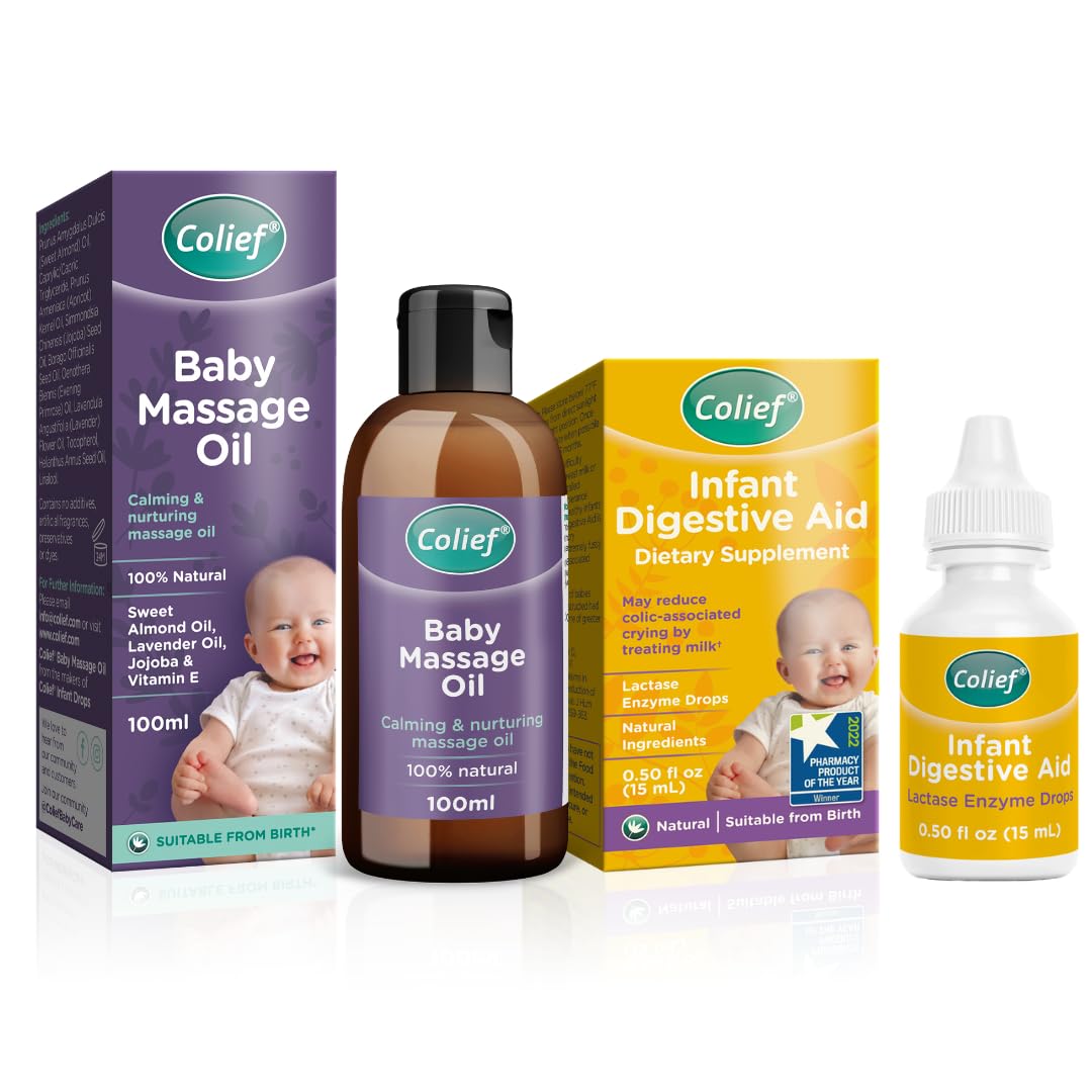 Colic Bundle | Infant Digestive Aid & Baby Massage Oil | Natural/Safe Infant Gas Relief & Soothing Oil For Infants | Reduces Baby Colic, Tummy Bloating, Fussing & Crying