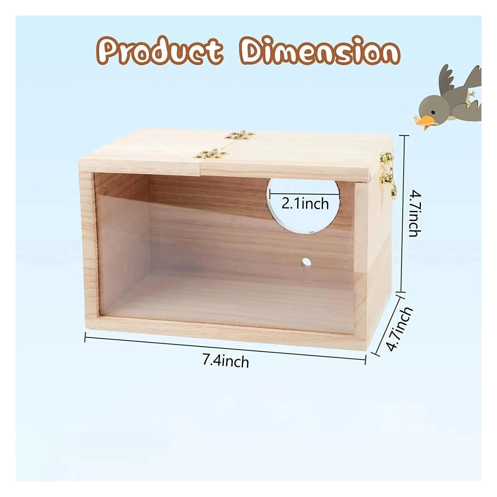 Cassetta nido per uccelli in legno Casetta for uccelli in legno trasparente for pappagalli, calopsitte, nido for nidificazione, facile da pulire, accessori for animali domestici(13x13x25cm)