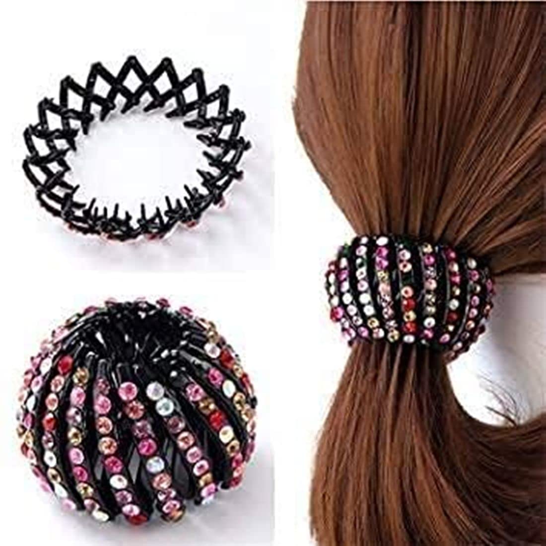 Snowpearl Ponytail Hairpin Curling Iron, Rhinestone Bird's Nest Hairpin Ball Hair Clutcher Expandable Ponytail Holder Bird's Nest Shaped Hair Clips Claw Clamp for Girls and Women - 01 Piece