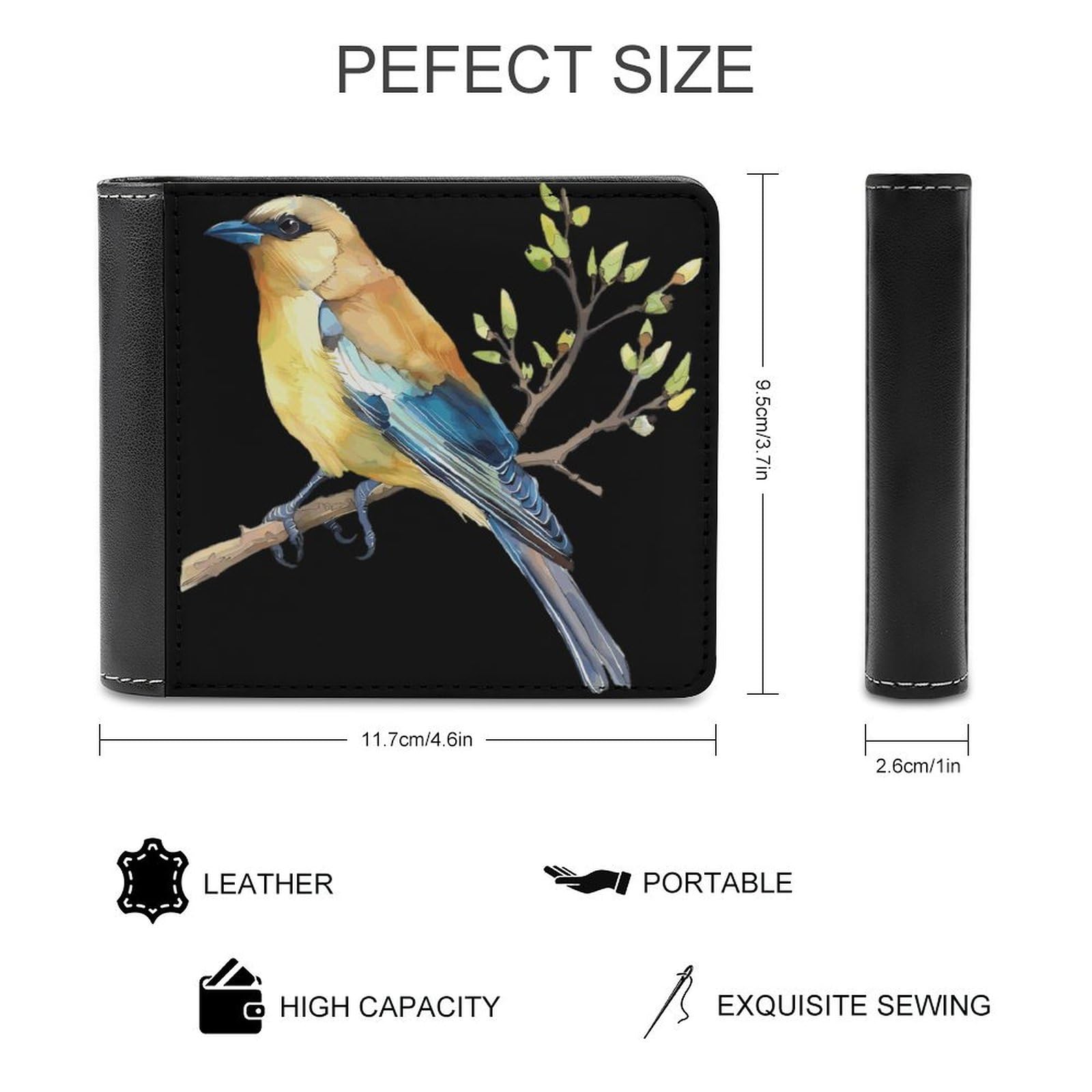 Cedar Waxwing Bird Watercolor Funny Men's Slim Bifold Wallet with Multiple Card Slots Front Pocket Purse