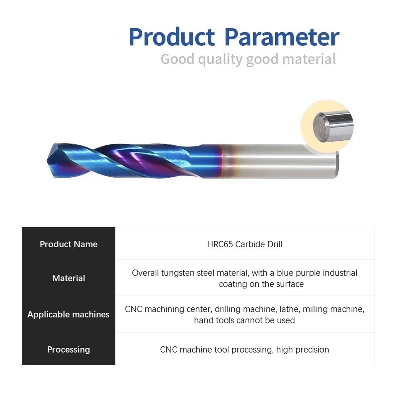 Punte da trapano in carburo di tungsteno HRC65°, 1,0-20,0 mm - Utensili di perforazione di precisione per metalli per tornio CNC e lavori in acciaio duro(10.6mmx38x75L)