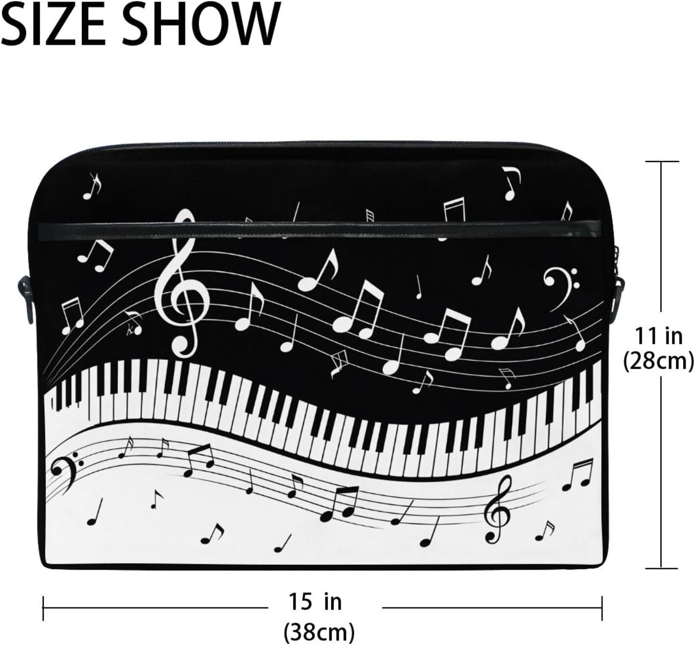 MRMIAN Fashionable Black White Music Note Score 15 inch Laptop Case Shoulder Bag Crossbody Briefcase Messenger Sleeve for Women Men Girls Boys with Shoulder Strap Handle, Back to School Gifts