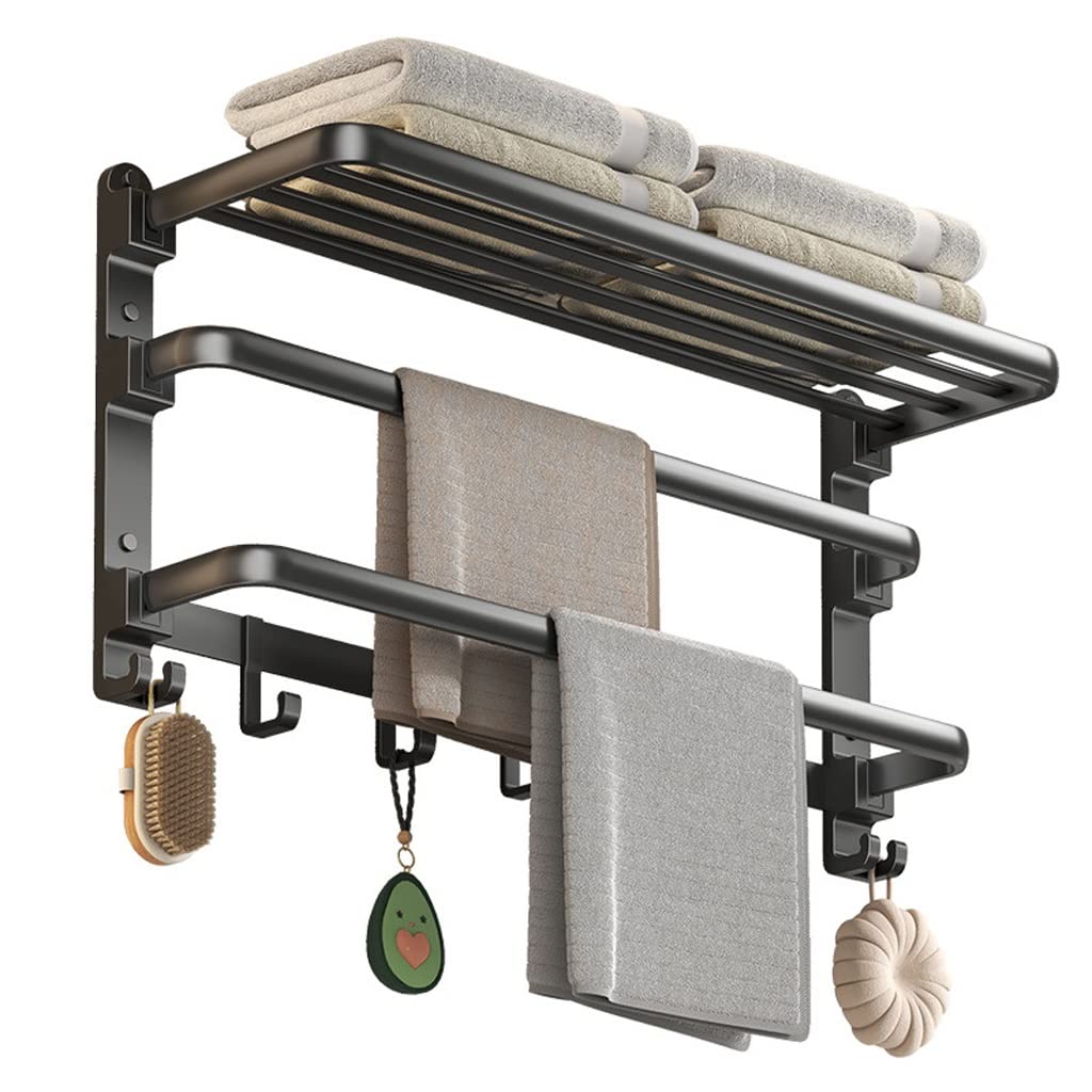 Porte-serviettes de bain noir XMING pliable pour étagère murale