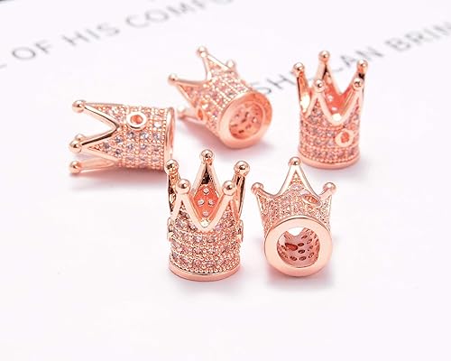 Miniatura 3 de AD Beads Corona de diamantes de imitación de circonita con agujero grande, cuentas espaciadoras (10 unidades, corona transparente sobre oro rosa