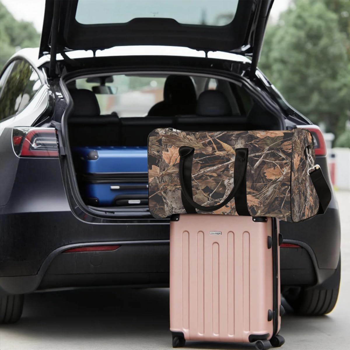 Travel Duffel Bag, Sports Tote Gym Bags Forest Leaf Camouflage Weekender Bag Carry on Luggage Handle Overnight Shoulder Bags for Women Men,B-09