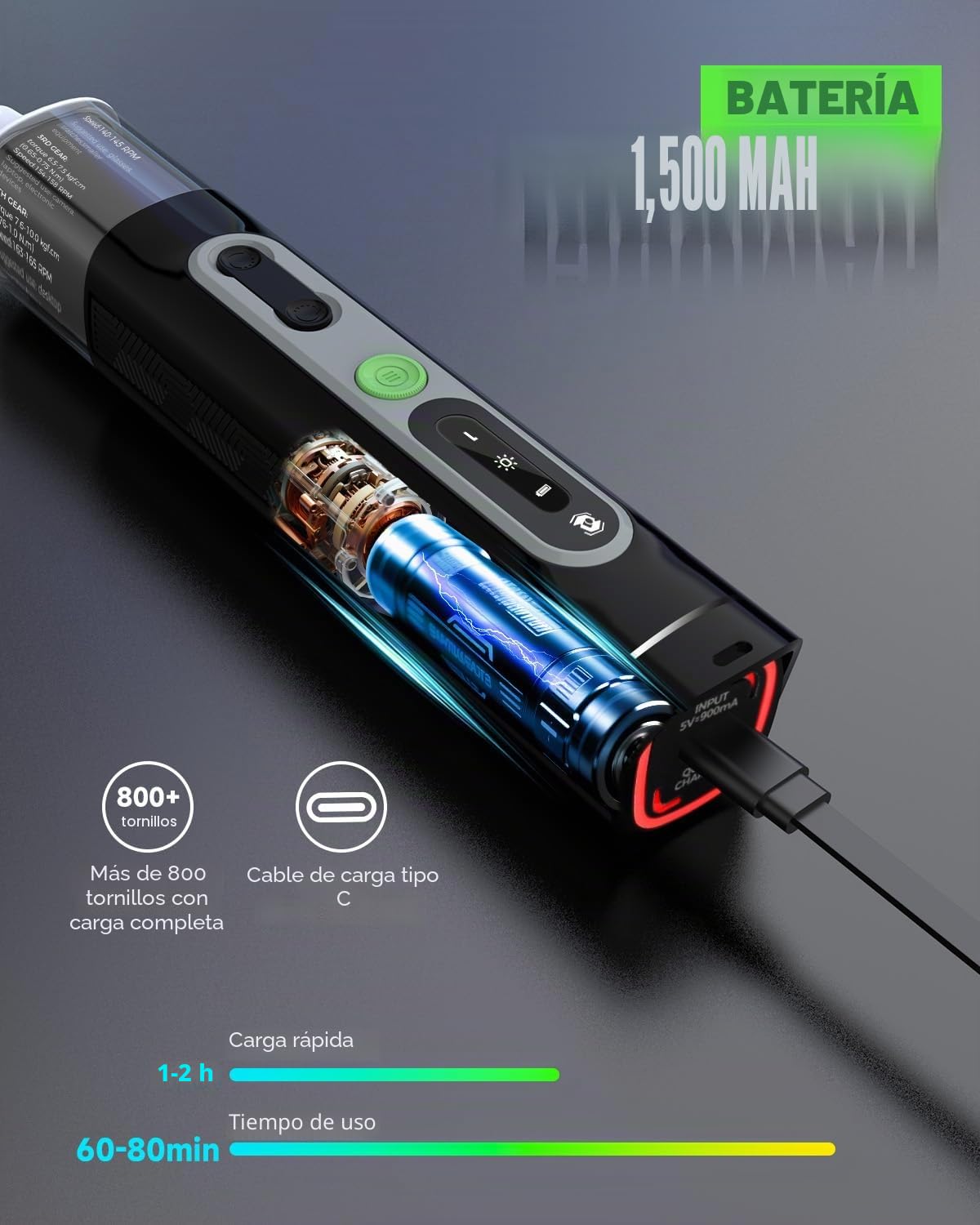 Destornillador eléctrico, juego de destornillador eléctrico mini 36 en 1, juego de destornillador de batería con bits H4, H6.3, 4 torques, 1500mAh, herramienta de reparación para teléfono móvil, gafas