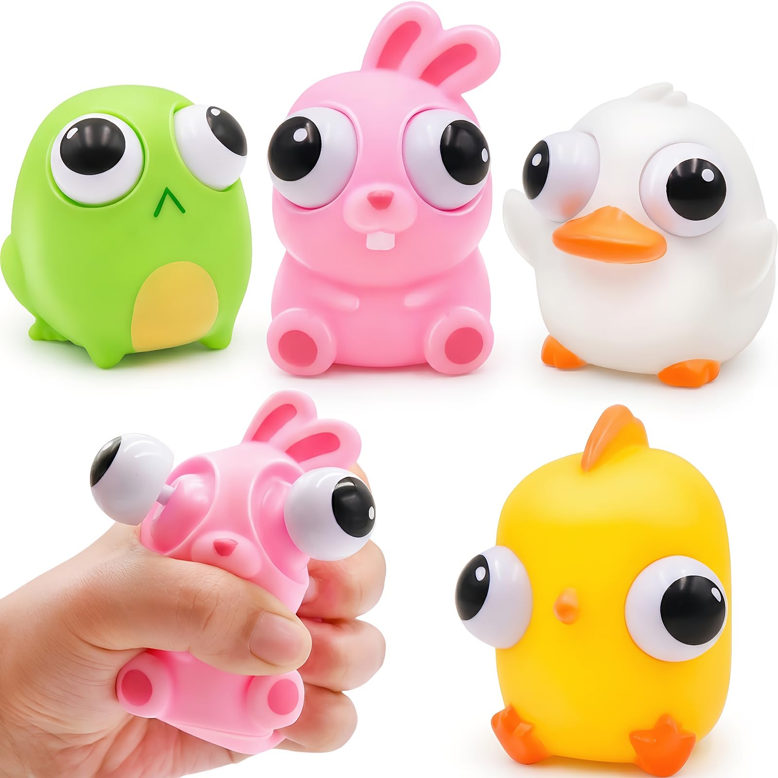 4 Pack Easter Squeeze Out Eyes Toys, Bunny Chick Duck Frog Squeeze Toys for Kids Girls Boys Easter Basket Stuffers Party Favors Gifts
