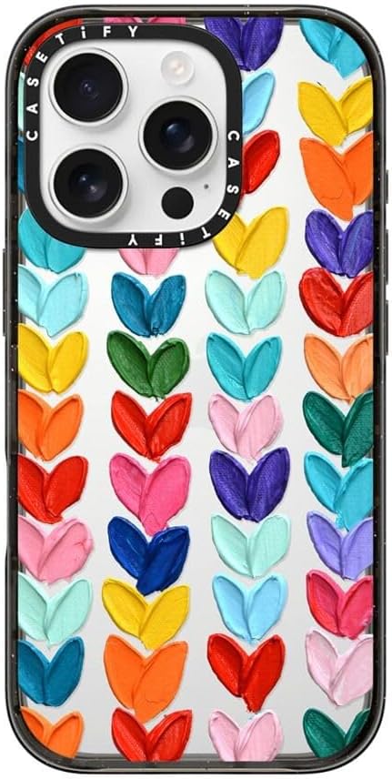 CASETiFY Impact Case for iPhone 16 Pro [Slim / 8.2 ft. 4X Military Grade Drop Protection/Wireless Charging Compatible] - Clear Polka Daub Hearts - Clear Black