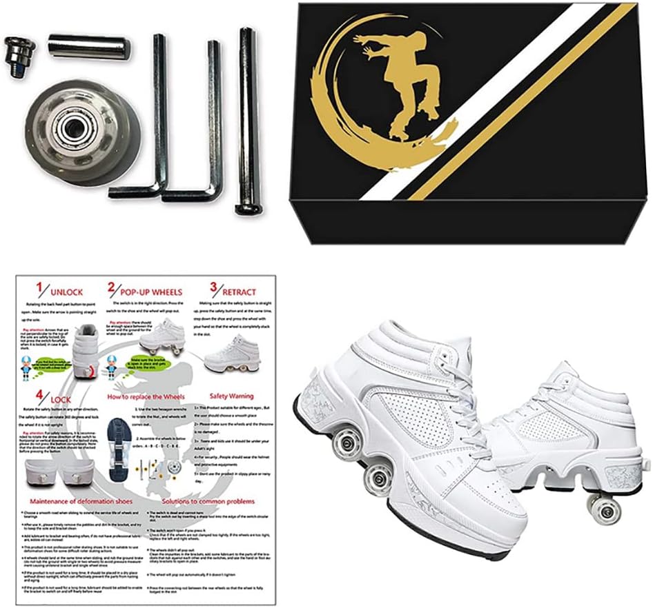 Roller Skate Shoes for Women Deformation Roller Shoes Multifunctional Roller Skates Invisible Pulley Shoes Skates Four Rounds Children's Roller Skates Outdoor Sneakers for Girls/Boys