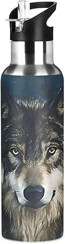 Vista 104 de King Lion - Botella de agua Aslan para niños con tapa con popote, botella de agua aislada de acero inoxidable a prueba de fugas para gimnasio al E01