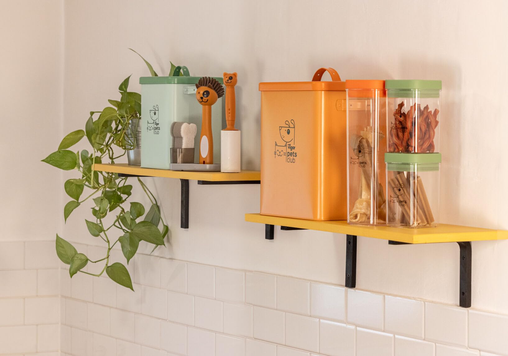 VIGAR - Conteneur pour Snacks - Pack 3 Unités - Collection Pets Club - 250 et 500 ML - Pot en Plastique sans BPA - Couvercle Hermétique - en Orange et Vert