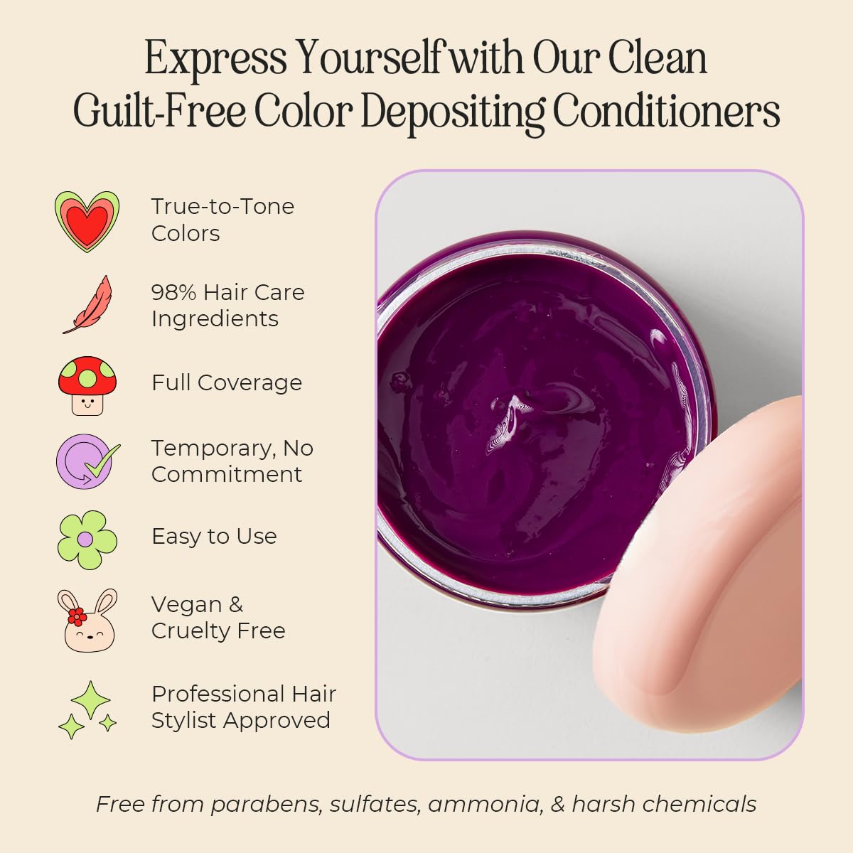 Tinte semipermanente para el cabello, acondicionador de depósito de color, tinte para el cabello violeta granate, sin blanqueador ni peróxido, tinte temporal para mujeres y hombres, vegano, sin 4