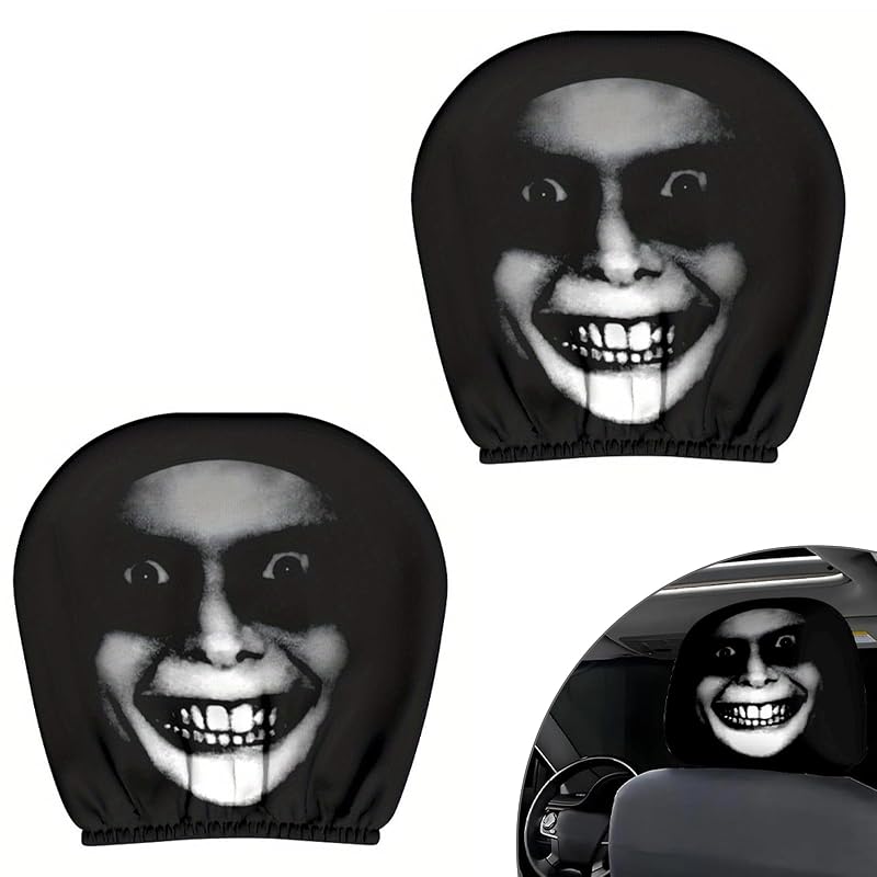 Kit com 2 Capas Pretas para Encosto de Cabeça Automotivo DFOBUNDO com Estampa Scary Smiley Face