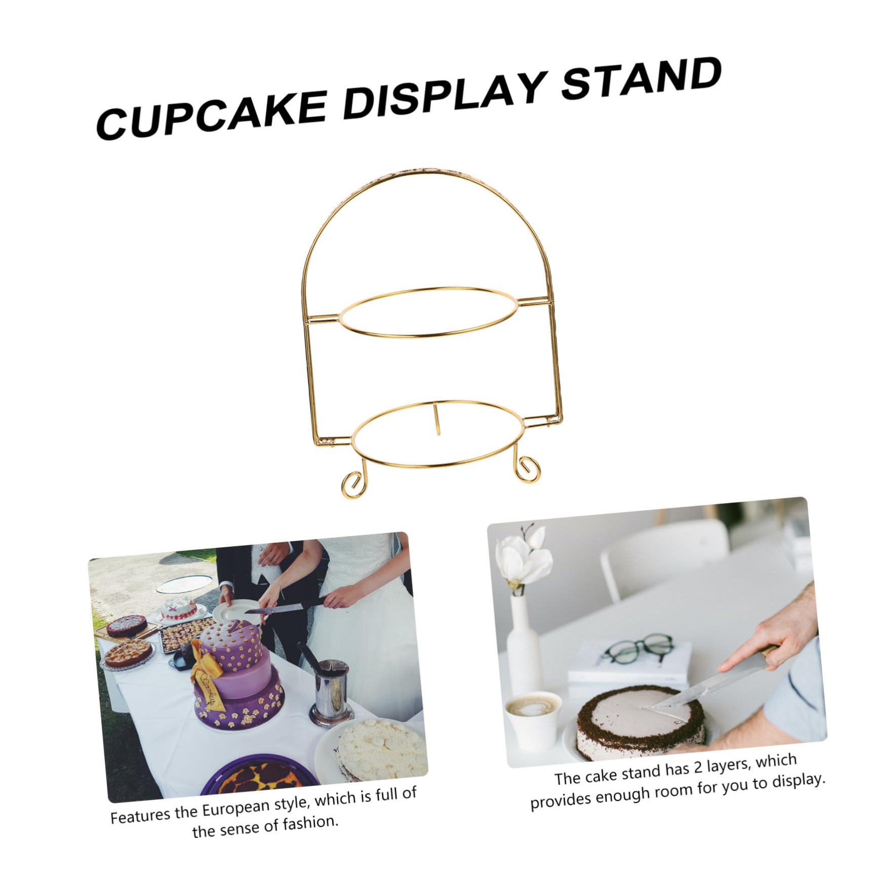Alzatina Dorata per Dolci in Ferro a 2 Livelli, Espositore Elegante per Torte e Dessert, per Feste e Compleanni Design Europeo Moderno