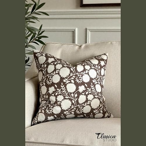 Miniatura 6 de Generic Funda de almohada floral moderna orgánica marrón, diseño floral bohemio de 18 x 18 pulgadas