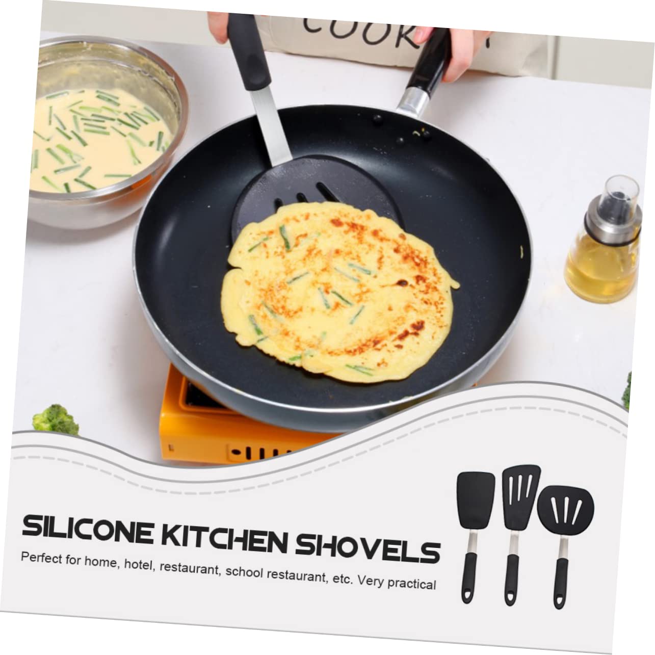Set di 3 Spatole in Silicone Nero per Cucina e Bistecca