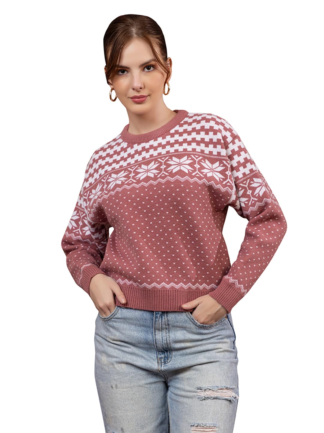 wear lusso Women’s Woolen Winter Sweater | Stylish Round Neck Pullover with Nordic Knit Pattern | Cozy Full Sleeve Casual Knitwear for Girls & Ladies-picture-38