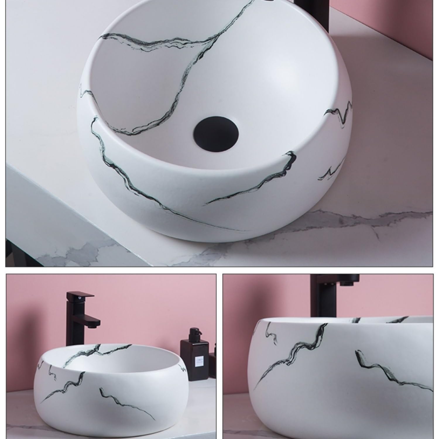 Odporna na zarysowania biała porcelana okrągła umywalka łazienkowa umywalka ceramiczna nablatowa, 40 x 40 x 15 cm do toalety
