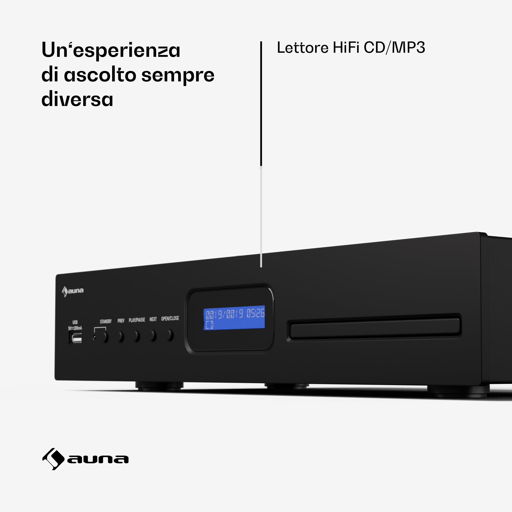 Auna Art22 - Lettore CD HiFi Slot-In, Ingresso USB, Riproduzione CD-MP3, Telecomando, Uscite Ottiche & Coassiali, 130W, Nero
