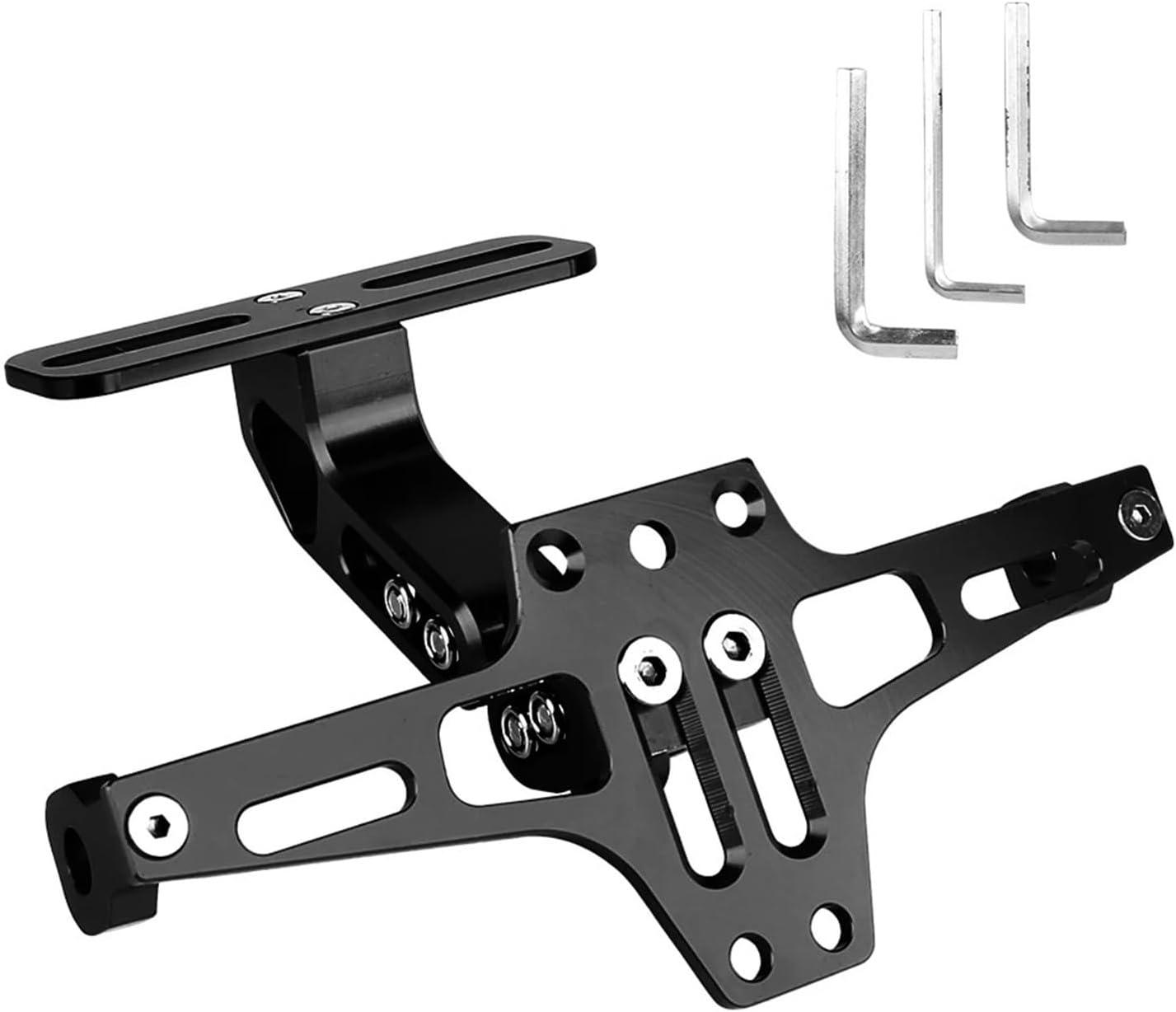 dengpandianzi Motorcycle Rear License Plate Holder Adjustable Tail Mount Holder Frame Fender Eliminator Kit Aluminium Alloy Moto Accessories(Black)