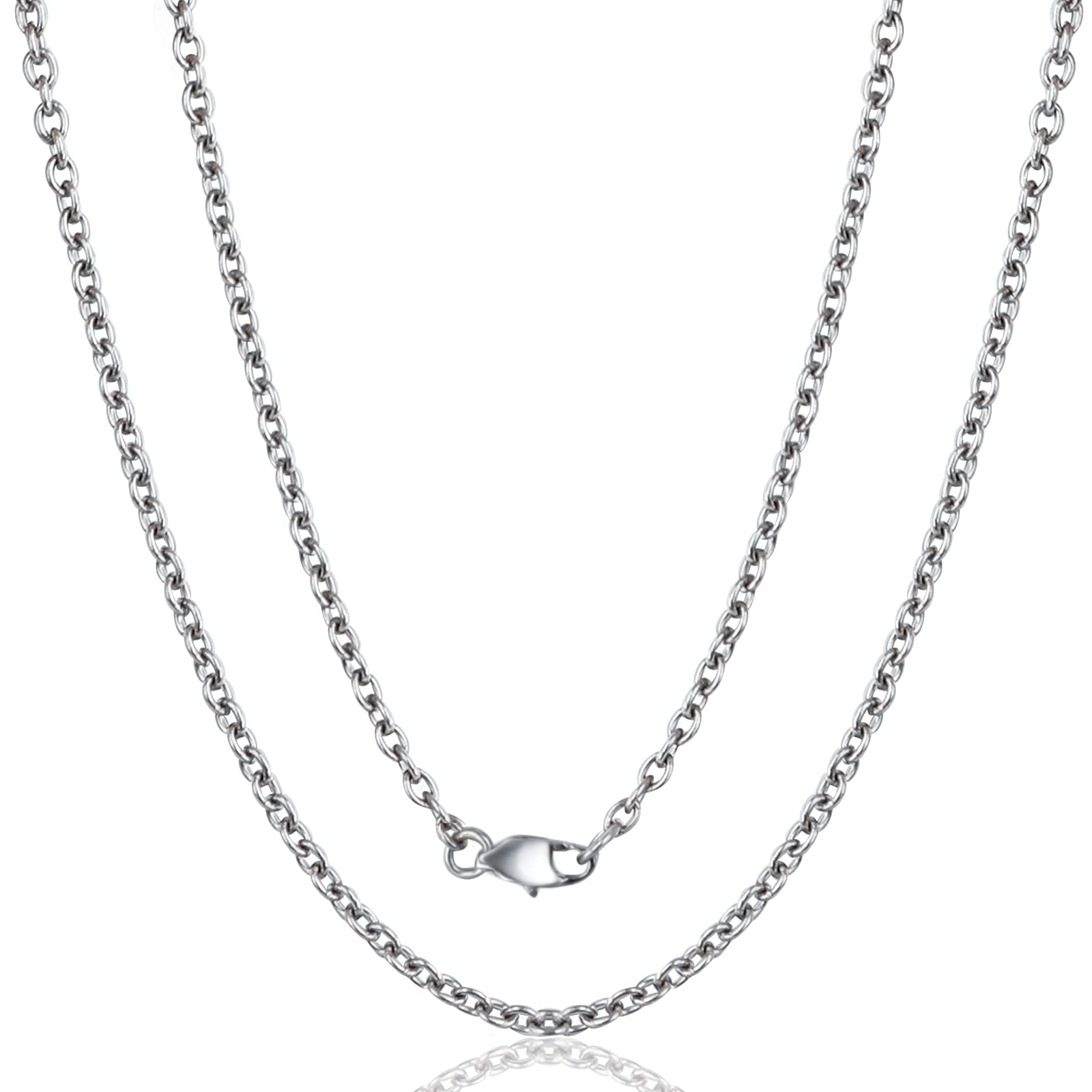 SanThreeSanThree Pure Titanium Round O Chain Necklace for Men & Women, 3mm Durable Skin Friendly Solid Titanium Clasp Link Chain Unisex Gift