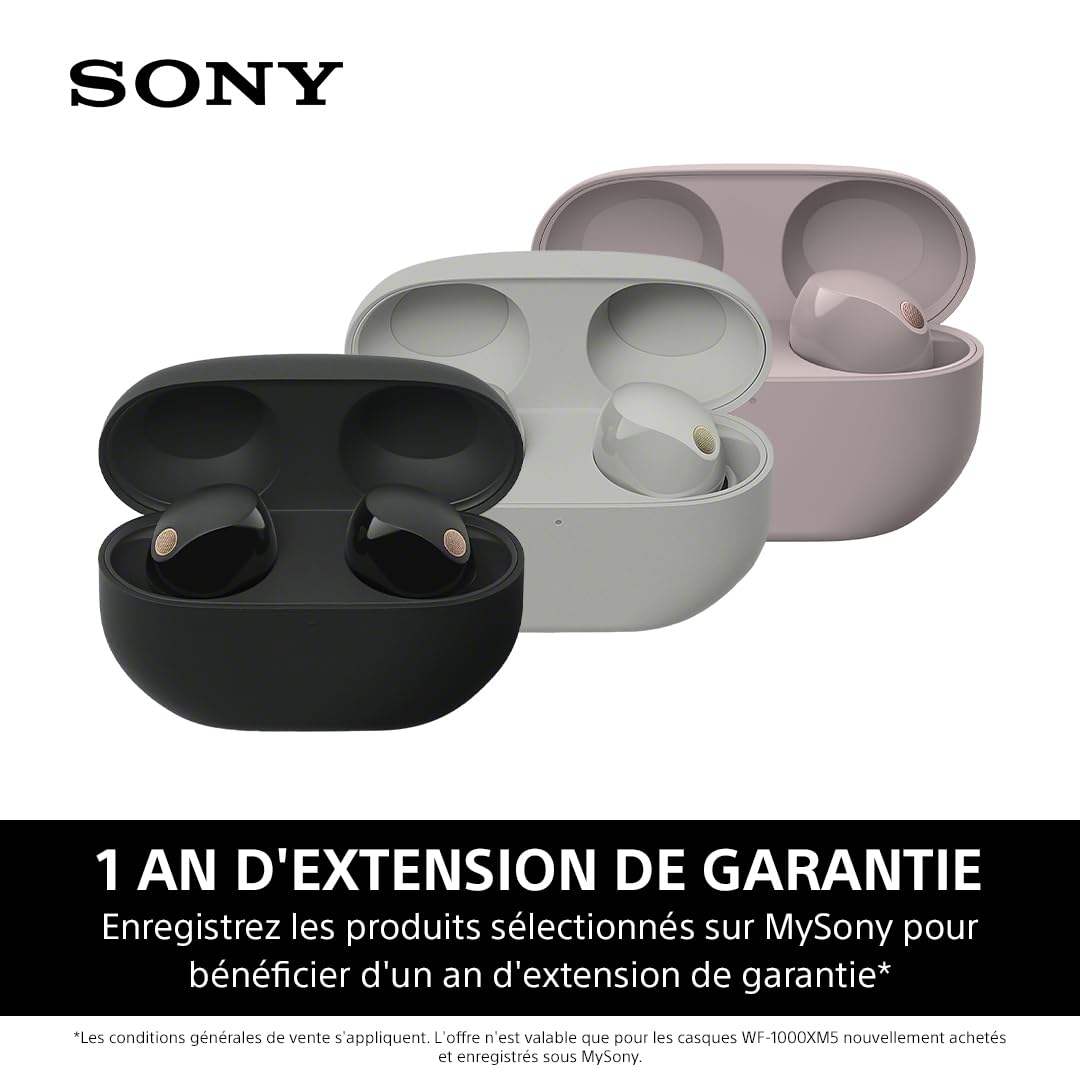 Sony WF-1000XM5 écouteurs sans Fil à réduction de Bruit, Bluetooth, Intra-Auriculaires avec Micro, 36 Heures d'autonomie, Charge Rapide, IPX4, Compatible iOS et Android - Noir