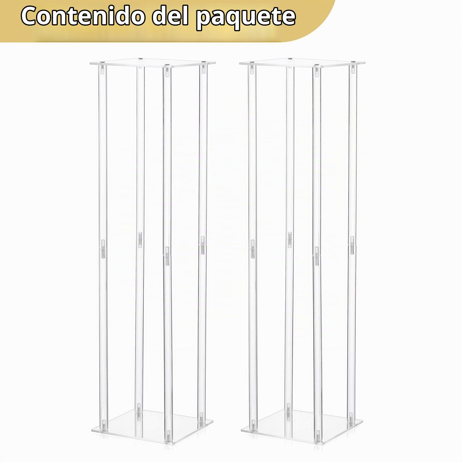 Nuptio Centros Mesa Boda Florero: 2 Piezas 80cm Alto Flores Acrílico Florero Piso Columna Soporte Arreglo Floral Estante Exhibición Rectangular Geométrico para Bodas Decoración Fiesta