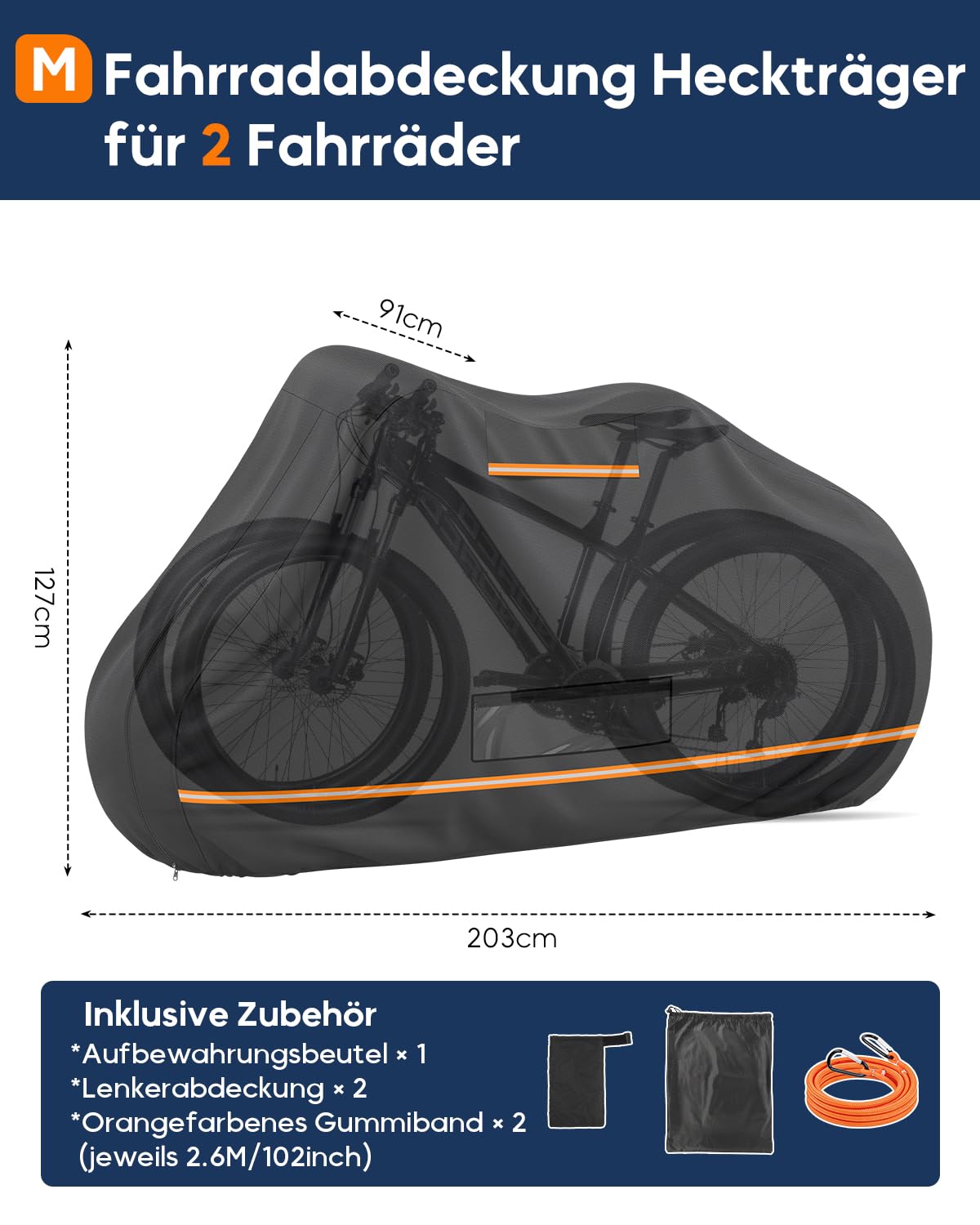 Telo Copribici per Camper 2 Bici in 420D Impermeabile Fodera Cotone | Telo Copri Bicicletta da Esterno, Copribicicletta Esterno e Antivento per Trasporto con 2 Corde Elastiche e 4 Coprimanubrio
