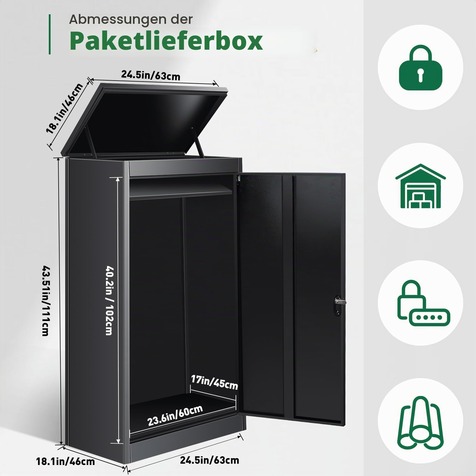 Briefkasten Paketbox für den Außenbereich, extra große Paketboxen mit sicherer Lagerung, wasserdichte Paketboxen für den Außenbereich (53 x 42 x 110cm)