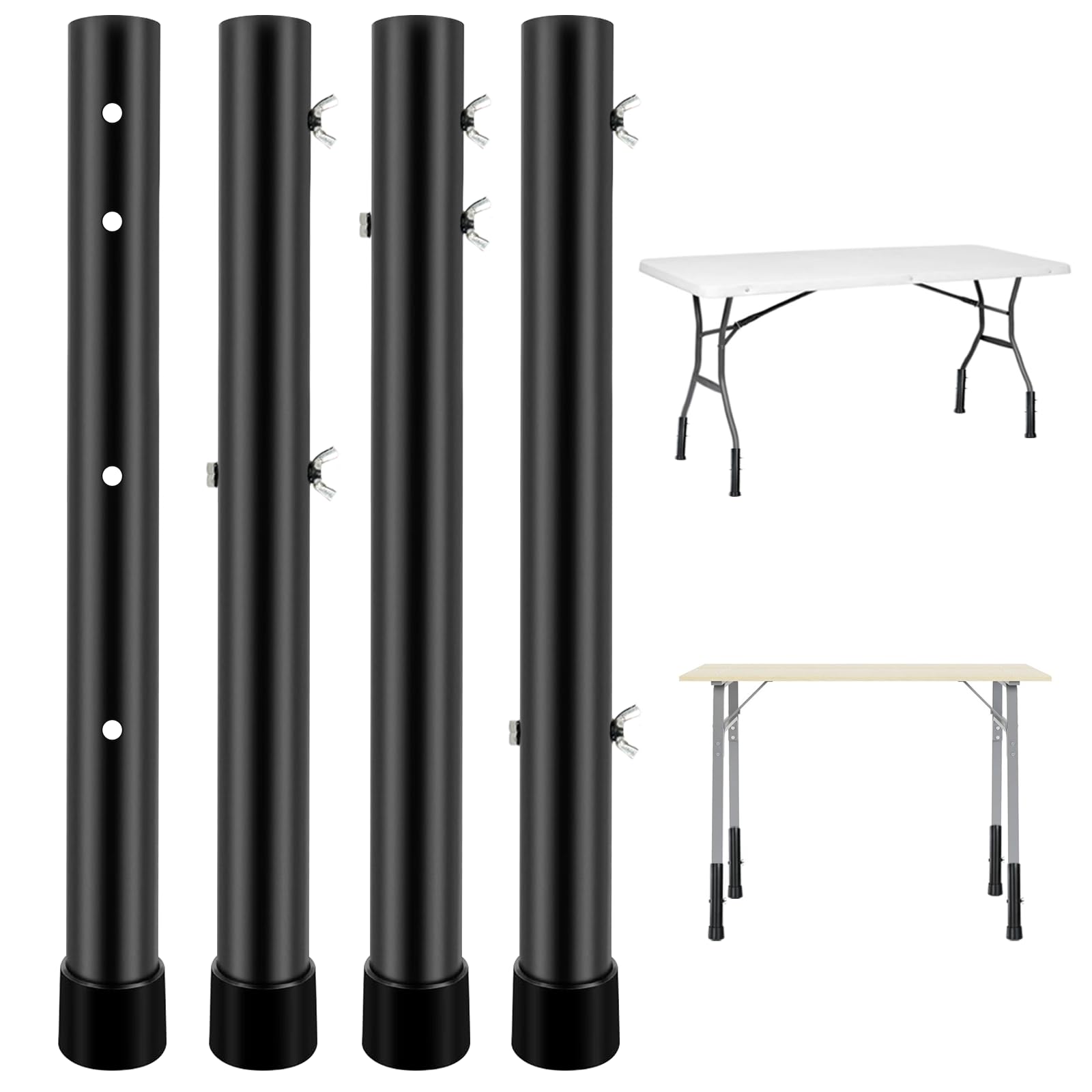 4 Packs Folding Table Leg Extenders, Highly Durable Steel Risers, Table Leg Extensions for Straight and Bent Legs, Adjustable Table Height Extenders for Rise 5.3in - 13.2in