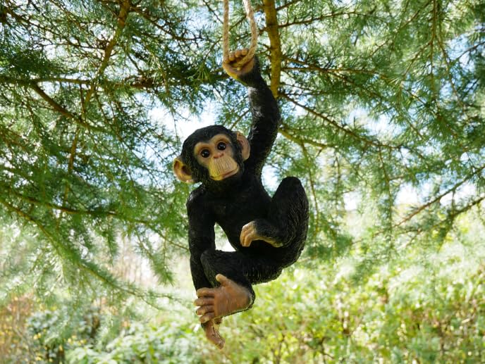 Hanging Monkey Garden Ornament, Decorative Tree Rope Monkey, Indoor Outdoor Safari Decor (Hanging Swinging Monkey)
