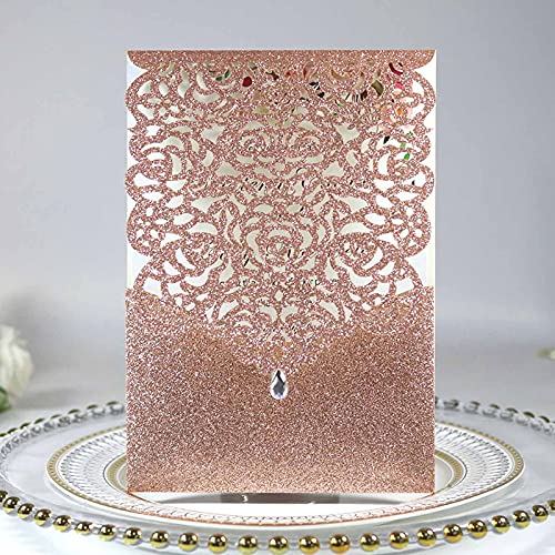 Inviti Matrimonio Di Carta Glitterata For Inviti Nozze, Decorazione For Feste Compleanno E Matrimonio(Apple Gold Cover,50pcs)
