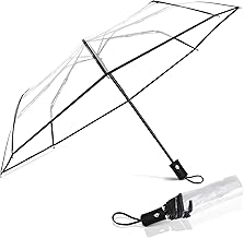 Clear Umbrella Transparent Portable Auto Open Close Umbrella Compact Foldable Large Umbrellas for Wedding for Women Men Travel Rainy Day Use, 11 Inches Long Folded