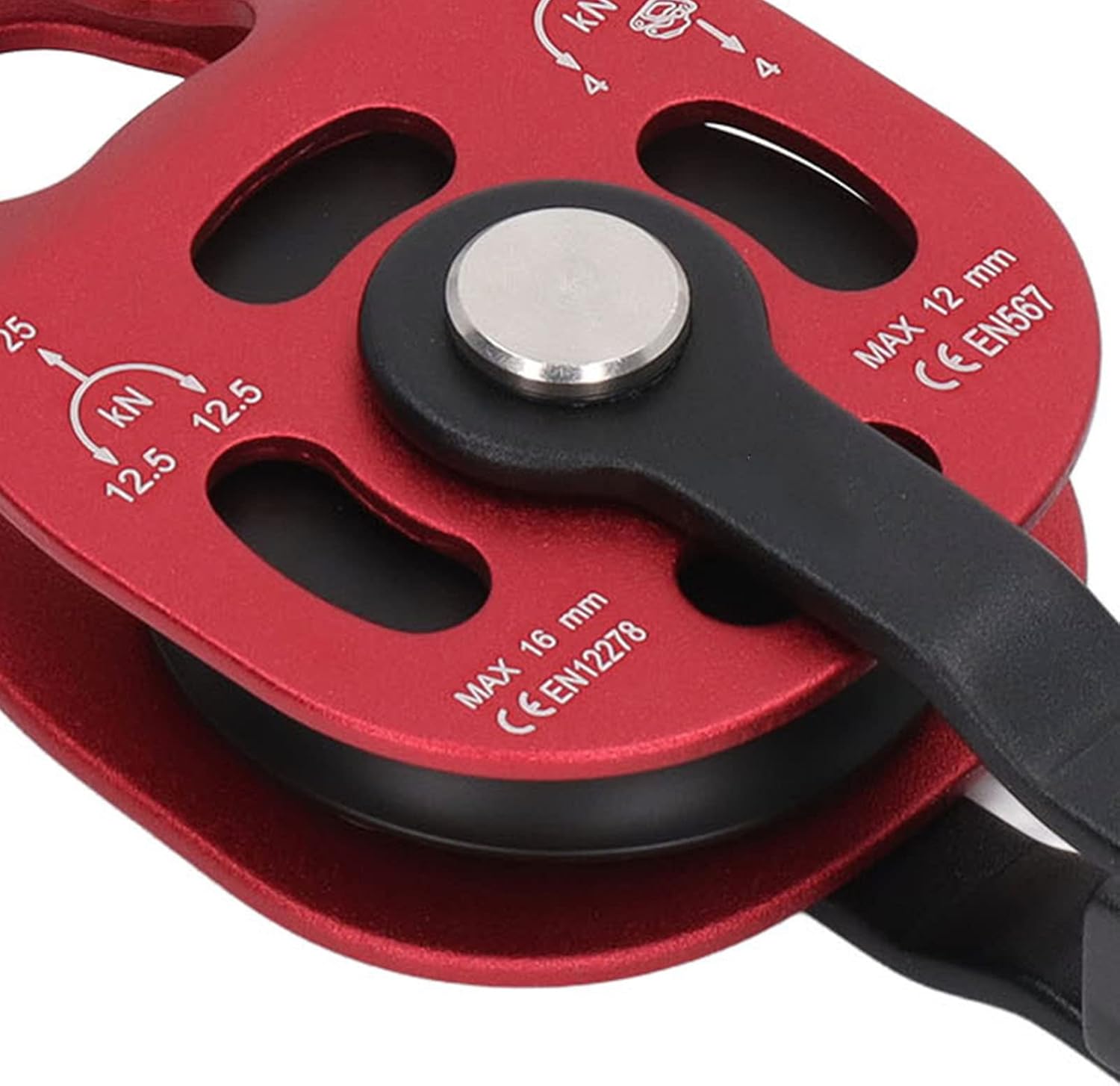 Lift Weight Pulley, Heavy Duty Climb Pulley, 25KN Static Load Aviation Magnesium Alloy Pulley for 8-12mm Rope with 400kg Bite Force, Rock Climbing and High Altitude (Red)