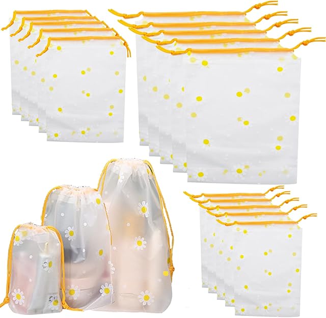 20 Pcs Frosted Travel Storage Bags Set Water-Proof Plastic Clothes Bags Reusable Saving Space Multifunctional Luggage Organiser Pouches Drawstring Bags for Shoe Clothes Cosmetic, 3 Sizes