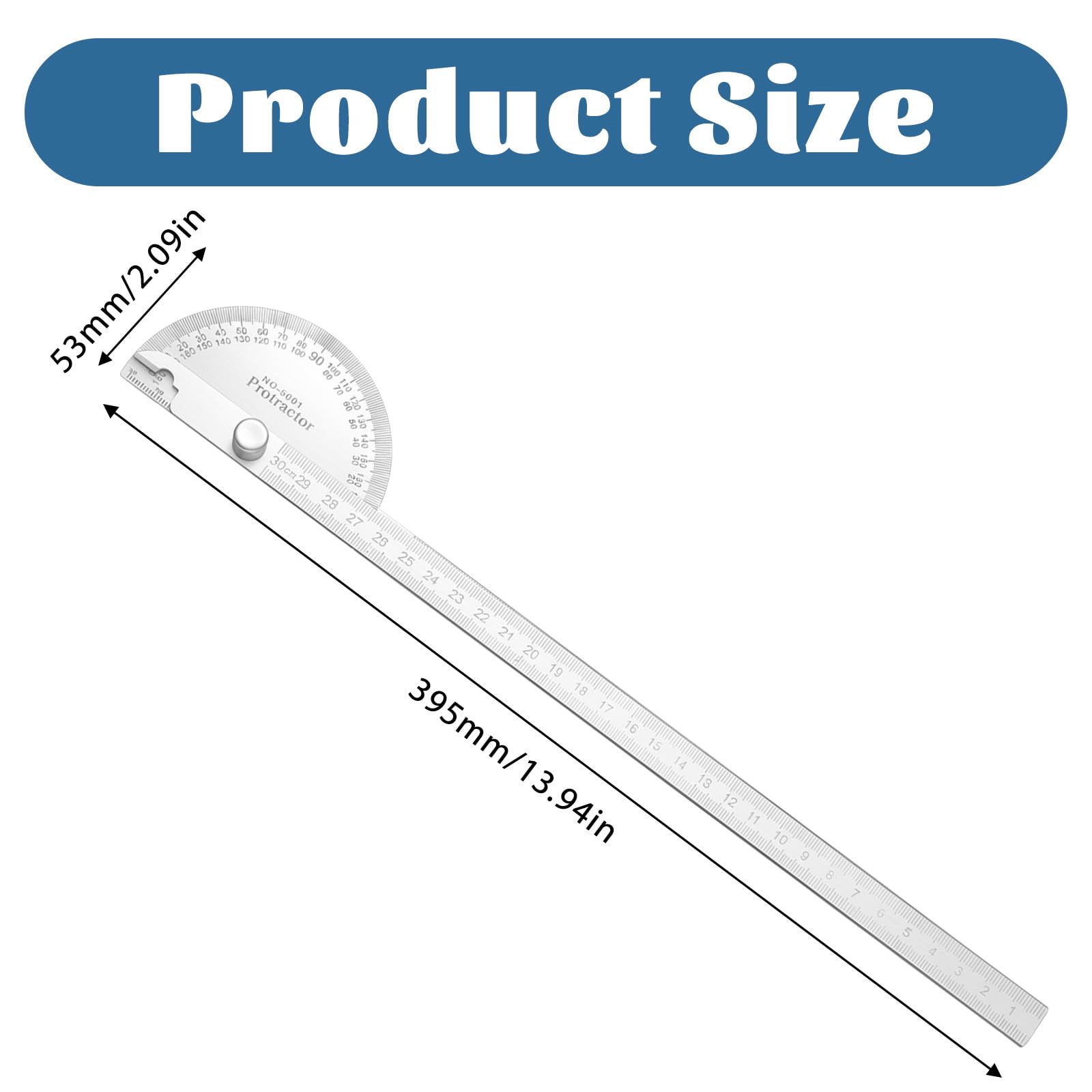 Goniometro in acciaio inox 0-180° regolabile 30 cm