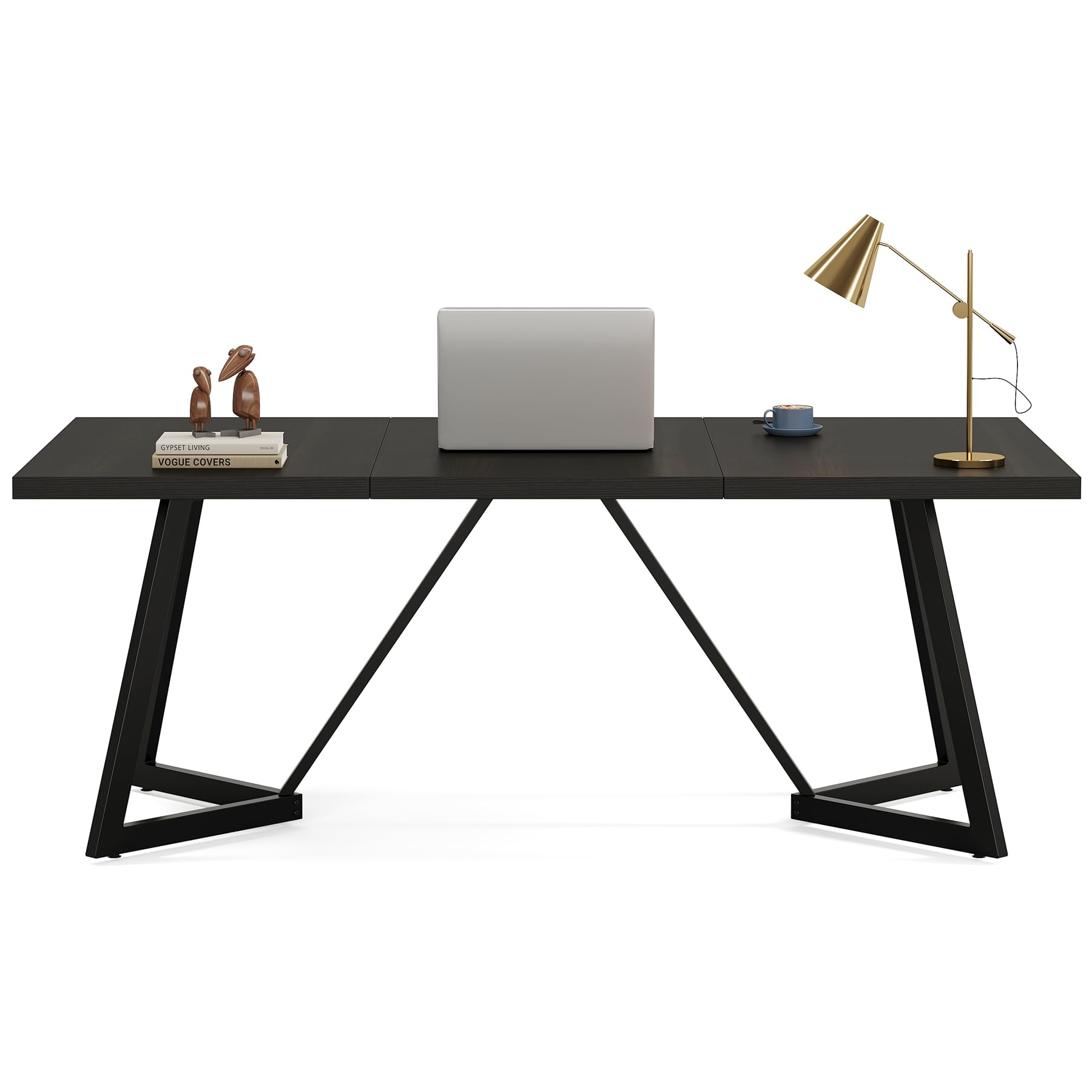 Tribesigns Scrivania moderna per computer, 180 cm, grande scrivania da ufficio con telaio in metallo, scrivania rettangolare per laptop, studio, scrivania per casa e ufficio (nero)