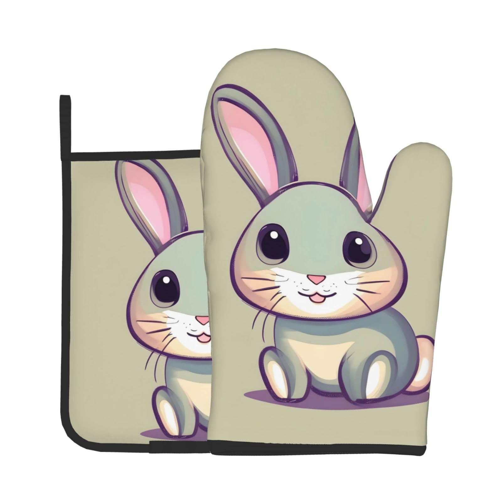 Oven Mitts and Potholders Set of 2 for Kitchen Baking Cooking GrayCute Little Bunny Thick and Durable