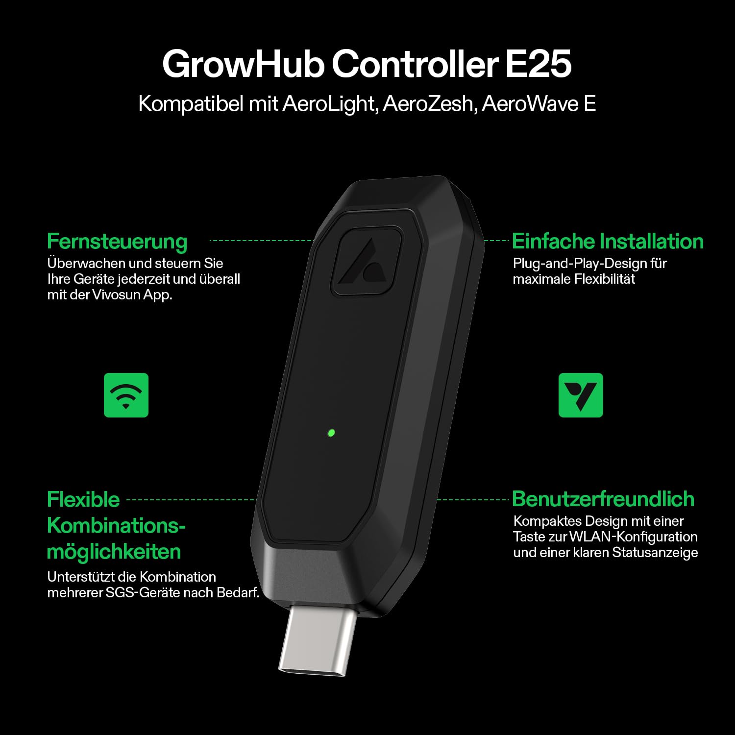 VIVOSUN GrowHub E25 Smart Controller, Plug-and-Play-Steuerungssystem für Growzelt, Kompatibel mit E42/E42A, WiFi & App Steuerbar, Zentrale Kontrolle für Smart Grow System Geräte