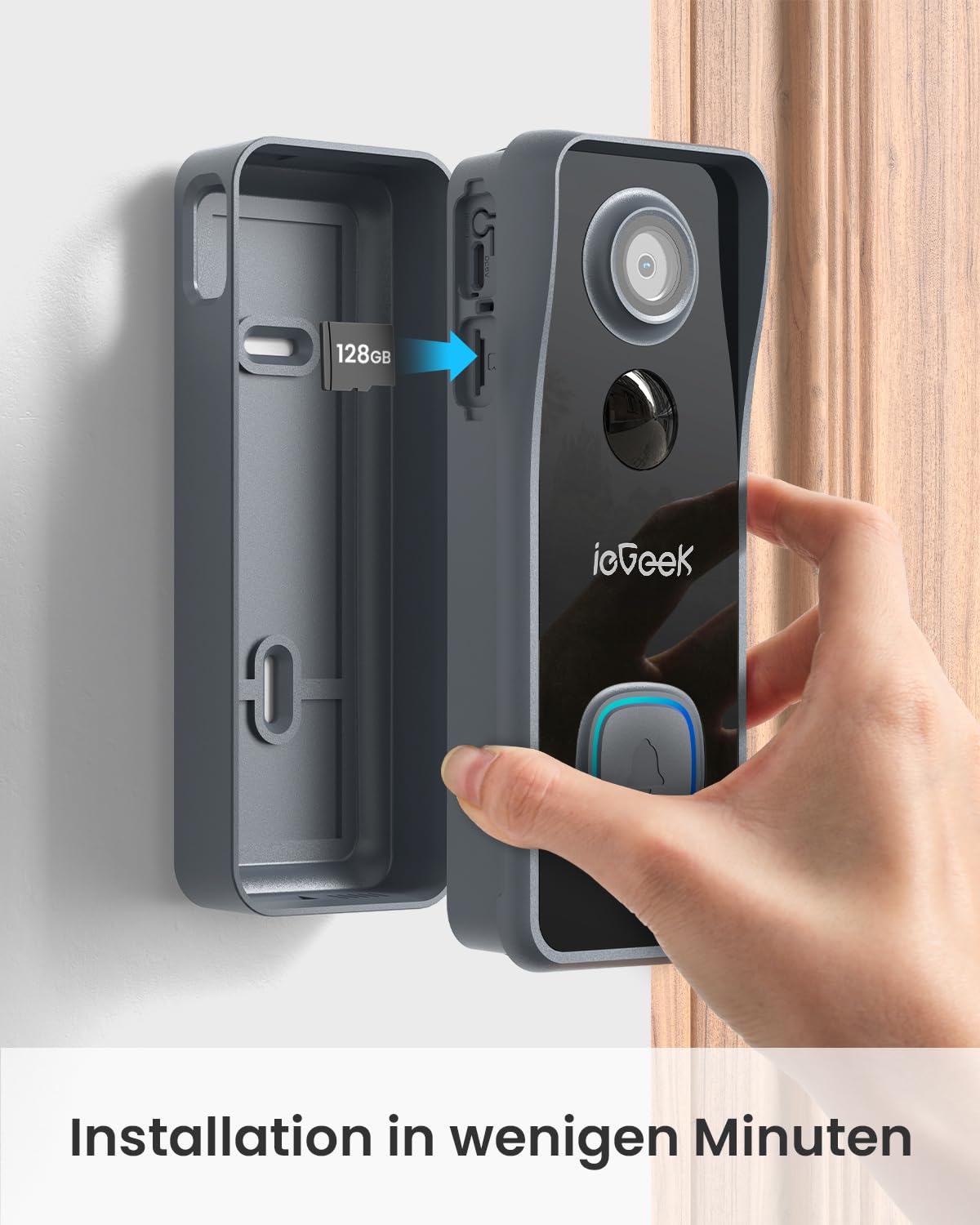 ieGeek 5MP WLAN Video Türklingel mit Kamera, 2,5K Klingel Haustür Ohne ABO | Alexa-kompatibel, 166° Weitwinkel, Nachtsicht, AI Bewegungserkennung, 2-Wege-Audio, SD- & Cloud-Speicher, 2,4GHz WIFI